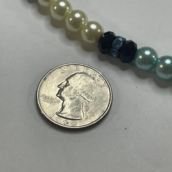 Necklace beaded faux pearl and green pattern geometric toggle clasp trendy - Picture 6 of 11